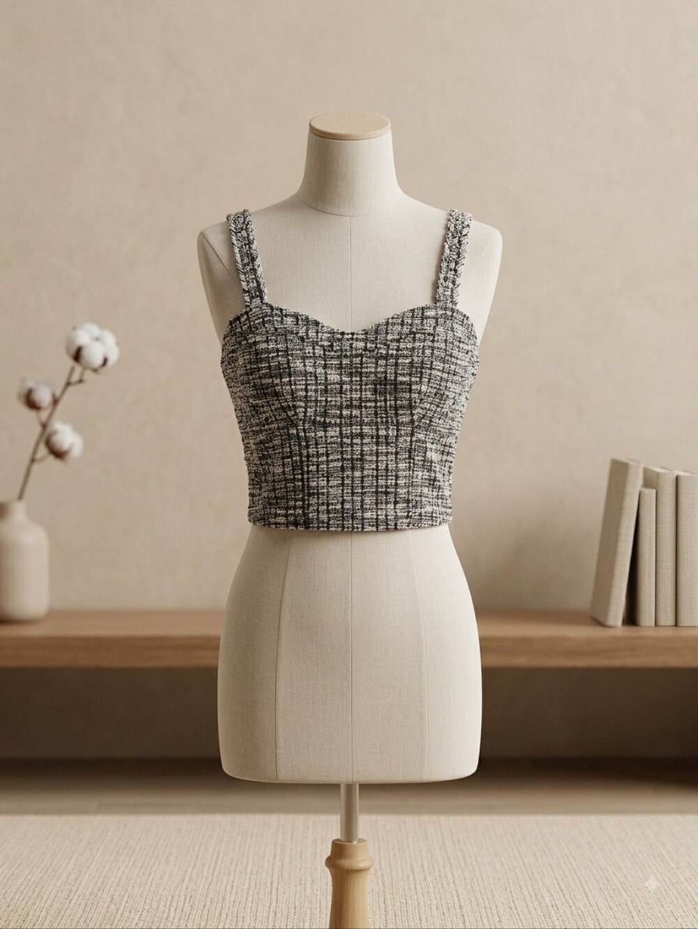 Madden NYC Textured Black & White Tweed Cropped Tank Top, Size XL